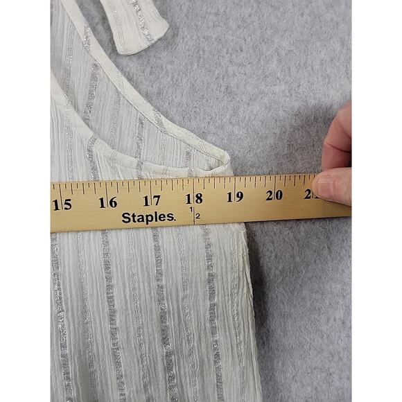 Aerie White Metallic Striped V Neck Tie Shoulder Sheer Tank Top Women XL Stretch - Picture 9 of 11